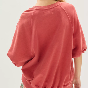 Sudadera de algodón para mujer, talla grande, con cuello redondo, manga globo y bordado frontal, venta al por mayor de fábrica. - Product Image 4
