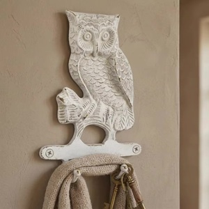 <b>White</b> Owl Wall Mounted <b>Hook</b> with 1 <b>Hook</b> Vintage Animal Design Cast Iron Multi-Purpose <b>Coat</b> Rack for Clothing Storage - Product Image 2