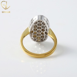 Round Moissanite Diamond <b>Ring</b>, Oval Shape Cluster Pave Set <b>Ring</b>, Two Tone Engagement <b>Ring</b>, Bella Swan Style <b>Ring</b>, <b>925</b> <b>Silver</b> - Product Image 6