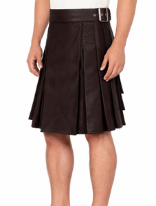 Kilt en cuir véritable pour homme, noir uni, coupe classique, style européen, style écossais - Product Image 3