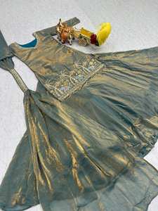 KURTI LAHENGA DUPATTA FANDY, Traje de Fiesta Vintage con Bordado de Hilo de Seda, Lentejuelas y Perlas, de Corte Regular y Largo hasta el Suelo - Product Image 5