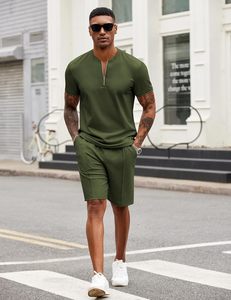 Conjunto de Verano para Hombre, Camiseta de Punto con Media Cremallera y Pantalones Cortos a Juego, Ligero, Transpirable, 100% Poliéster, Venta al Por Mayor de Fábrica - Product Image 4