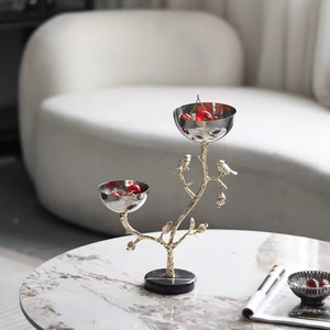 <b>Bird</b> Branch Decorative Metal Serving Bowl <b>Stand</b> Silver Gold Finish Fruit Dry Fruit Snack Bowl for Home Decor - Product Image 2