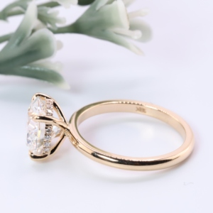 Classic Yellow Gold Round Lab Diamond Engagement Ring Micro Pave Hidden Halo Setting Plain Shank Fine Jewelry Women Wedding <b>Gift</b> - Product Image 3