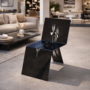 Chaise en métal géométrique contemporaine avec finition brillante et motif botanique élégant - Product Image 4