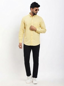 Men's Yellow Solid Cotton Poplin Casual Shirt Full Sleeve Turn-<b>down</b> Collar Breathable Spring Wear - Product Image 1