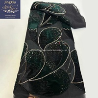 Tissu de luxe en velours et dentelle de tulle, orné d'appliques, de perles et de paillettes, motifs cachemire ivoire, rouge et noir, pour robe africaine Boubou Kaftan