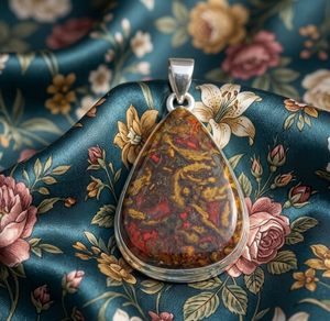 Grand collier pendentif goutte d'eau en agate marocaine, en argent sterling 925 plaqué or rose et or jaune, bijoux artisanaux en pierres précieuses - Product Image 5