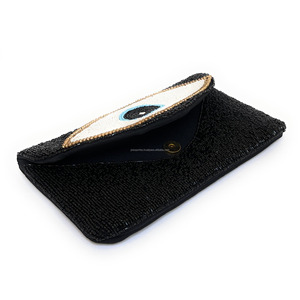 Handmade Black White Blue Beaded Clutch <b>Bag</b> Magnetic Closure Anti-Theft Durable Portable Wedding Party up to 1L Capacity - Product Image 2