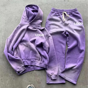 Conjunto de chándal de dos piezas con cremallera, bordado y lavado ácido personalizado, sudadera con capucha y pantalones de chándal de peso pesado, precio al por mayor - Product Image 5
