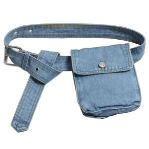 Sac banane en jean bleu décontracté, petit format, avec sangle réglable, porte-téléphone, vente en gros - Product Image 2