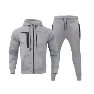 Ensemble de survêtement homme personnalisé en molleton, coupe slim, sweat à capuche zippé et pantalon de jogging, deux pièces, pour la gym - Product Image 1