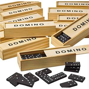 Juego de Mesa de Dominó Clásico con Fichas Duraderas en Caja de Madera con Tapa Deslizante |   Proveedor de Juegos para Fiestas Familiares |   Juego de Dominó Ecológico - Product Image 1