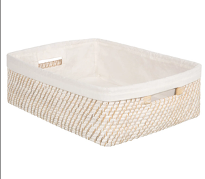 Handmade Natural Woven <b>Storage</b> <b>Basket</b> with <b>Fabric</b> Liner Rectangular Organizer <b>Basket</b> Home Decor - Product Image 2