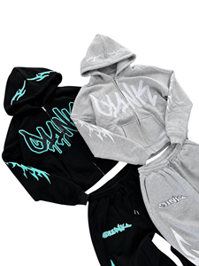 Wholesale Mens <b>Y2K</b> Graphic Streetwear <b>Tracksuits</b> Custom Logo Lightweight Cotton Fleece Full Zip Hoodie Sweatsuit Multi Color Two - Product Image 1