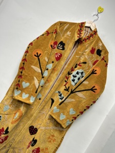 High-quality Traditional Suzani Floral Embroidery <b>Velvet</b> Regular Quilted Jacket Boho Autumn Winter Bomber <b>Coat</b> Breathable - Product Image 6
