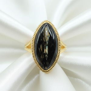 Bague en argent sterling 925 avec pierre précieuse naturelle Nuummite dorée, faite à la main, cabochon ovale, plaquée or rose et or jaune, pour femme - Product Image 3