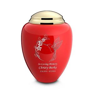 Urna Funeraria de Latón Rojo Brillante con Diseño de Colibrí para Adultos, Recuerdo Conmemorativo, Recipiente para Cenizas, Elegante y Duradero - Product Image 1