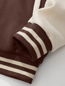 Women Customized Embroidered Brown And Cream Color Block Varsity Jacket With <b>Button</b> Closure Regular Fit Casual Style Autumn Wear - Product Image 4