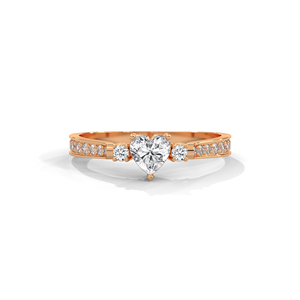 Bague en or rose avec cœur en diamant pour femme, alliance de fiançailles avec pierres latérales, bijoux de mariage, gravure personnalisée - Product Image 1