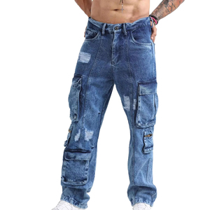 Pantalones Cargo de Mezclilla Desgastada para Hombre, Cintura Alta, Múltiples Bolsillos, Transpirables, de Algodón, Estilo Casual, Moda Primavera - Product Image 1