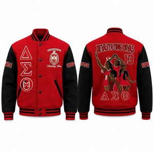 Chaqueta Universitaria Delta Sigma Theta Roja y Negra con Letras Bordadas, Logotipo del Capítulo, Diseño Devastating Divas, Ropa Casual Urbana para Hombre - Product Image 1