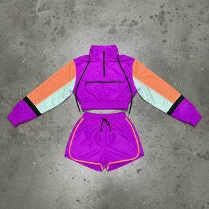 Conjunto de 2 Piezas de Chaqueta Cortavientos y Pantalones Cortos de Poliéster para Mujer, Diseño Bordado Personalizado, Venta al Por Mayor - Product Image 5