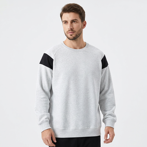 <b>Men's</b> <b>Grey</b> Crewneck Fleece <b>Sweatshirt</b> Black Raglan Sleeves Regular Fit Casual Pullover Knitted 100% Cotton Breathable Autumn - Product Image 2