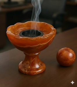 Quemador de Incienso de Resina Ecológico Hecho a Mano con Diseño de Cuenco Esculpido y Base de Metal Negro, Soporte Aromático para Bakhoor para el Hogar - Product Image 3