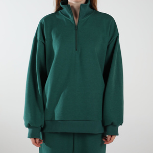 Sweat-shirt oversize pour femme, couleur unie, demi-zip, col montant, manches classiques, pour l'automne - Product Image 1