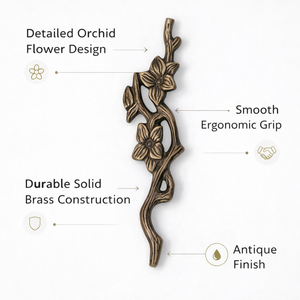 Poignée de meuble florale en forme de plante grimpante d'orchidée |   Poignée de tiroir de meuble en laiton antique de qualité supérieure |   Quincaillerie décorative, armoires de cuisine et portes - Product Image 5