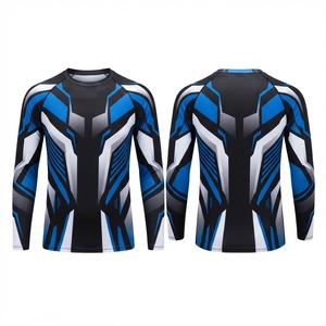 <b>Men</b> Full Sleeve Rash Guard Compression Shirt Heat-Transfer Printed Blue <b>Orange</b> Geometric Design Quick Dry UPF50+ Eco-Friendly - Product Image 4
