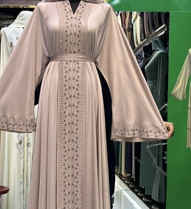 Abaya Musulmana Tradicional de Manga Larga con Cuentas y Lentejuelas, Estilo Dubai, Hecha a Mano, para Bodas, Transpirable, con Cuello en V, Venta al Por Mayor - Product Image 4