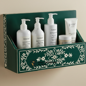 ชั้นวางของติดผนังห้องน้ำสีเขียว ทำด้วยมือ ตกแต่งด้วยไม้ลายดอกไม้ สำหรับจัดเก็บ - Product Image 5