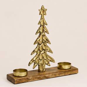Modern Gold Aluminum Christmas <b>Tree</b> Candle Holder Solid Mango Wood Base Handcrafted Gilded Metal <b>Tabletop</b> Decoration Home Decor - Product Image 1