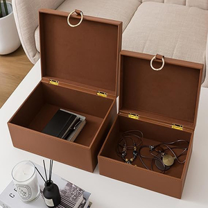 Leather Storage Box Luxury Leather Boxes Tan Leather Box Set Of 2 - Product Image 4