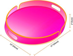 Acrylic Serving Tray with Handles <b>Large</b> Decorative Ottoman Tray 17x13'' Round for Bathroom Food Coffee Fruit Snack Tea Dinner - Product Image 2