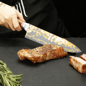 Couteau de cuisine artisanal en acier damas cuivré avec motif superposé distinctif, manche personnalisé, artisanat de qualité supérieure, couteau de chef - Product Image 3