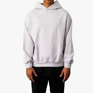 Sweat-shirt polaire à capuche oversize pour homme, gris uni, décontracté, avec poches, coupe classique, hiver, délavé, brodé, orné de perles - Product Image 1