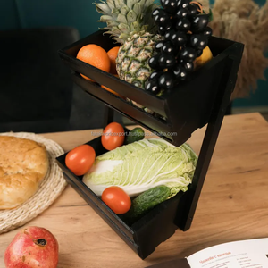 Wholesale Wood 2-Tier Fruit <b>Basket</b> Bowl for Kitchen Countertop <b>Vegetable</b> Storage <b>Stand</b> Large Bamboo Fruit <b>Basket</b> - Product Image 4
