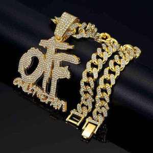 Rhodium/<b>Silver</b> Plated Sterling <b>Silver</b> Iced OTF Pendant Necklace Cuban Link Chain Micro Inlay Rhinestone Letter <b>Charm</b> Hiphop - Product Image 6