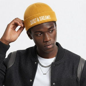 Wholesale Men's Custom Embroidered Fisherman <b>Beanie</b> Cap Soft Fleece Fold Cuff Winter Knit <b>Hat</b> Streetwear Private Label OEM ODM - Product Image 1