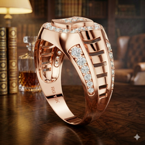 Anillo Geométrico de Lujo para Hombre en Oro Rosa con Circonita Cúbica, Estilo Diamante, Joyería de Moda, Anillo de Boda - Product Image 1