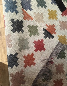 Handmade Wool Flat Weave <b>Thin</b> Low Pile <b>Rug</b> Colorful Diamond Pattern Dhurrie Kilim with Tassels for Modern Interiors - Product Image 4