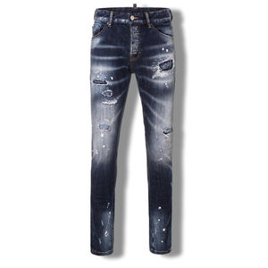 Pantalon cargo en jean bleu vintage super délavé pour homme, coupe droite, poches latérales, imperméable, hiver, coupe ample, déchiré - Product Image 1