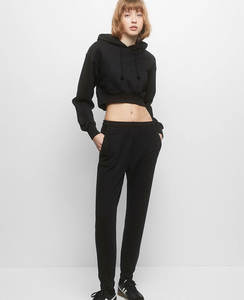 Conjunto de pantalones de chándal y sudadera recortada de alta calidad para mujer, chándales de maternidad de dos piezas con estampado de soplo personalizado - Product Image 5