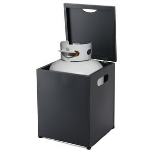 Tavolino da Giardino Quadrato in Ferro Nero 41*41*50.5cm con Piano Ribaltabile e Vano Portaoggetti per Esterni - Product Image 3