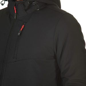 Veste softshell noire pour homme avec capuche, fermeture éclair, poches résistantes à l'eau, vêtements d'extérieur pour l'hiver, coupe classique - Product Image 4