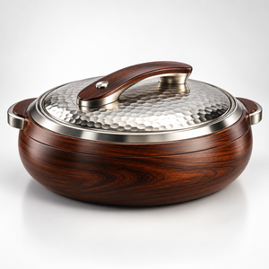 Calentador de Comida de Acero Inoxidable de Lujo con Acabado Efecto Madera y Tapa de Cúpula de Acero Inoxidable - Product Image 3