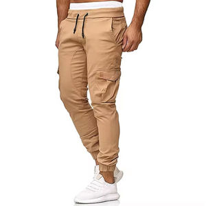 Pantalones Cargo Color Caqui para Hombre, Cintura Elástica con Cordón, Múltiples Bolsillos, Estilo Jogger Informal, Ropa de Otoño - Product Image 3